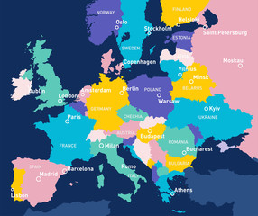 Europe vector map. Europe infographic. Slide presentation. Global business marketing concept. Color country. World transportation infographics data. Economic statistic template.