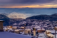 San Gregorio Matese Mountain Village With Snow At Sunset