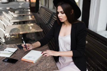 A woman sitting on a bench. High quality photo