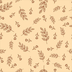 Seamless pattern of folk flowers and trees. Doodle hand-draw illustrations in vector. Design for background, packaging, weddings, fabrics, textiles, wallpaper, website, postcards.