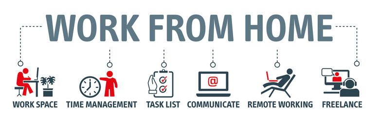 working from home - banner with icons