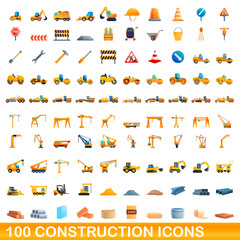 100 construction icons set. Cartoon illustration of 100 construction icons vector set isolated on white background