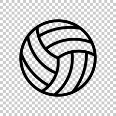 Volleyball ball, beach sport, outline design. Black symbol on transparent background