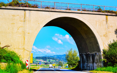 Canvas Print - Arch Bridge on Road in Maribor Slovenia reflex