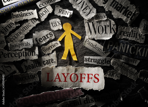 Cuadros en Lienzo Employee and Layoffs headline, surrounded by Coronavirus and economic news