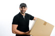 © W PRODUCTION - portrait of an handsome delivery man service driver studio shot isolated on white background