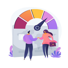 Sticker - Paying ability. Creditor and borrower shaking hands. Deal gesture, trust level. Bank operation, financial transaction, successful arrangement. Vector isolated concept metaphor illustration