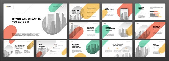 Wall Mural - Business powerpoint presentation templates set. Use for modern keynote presentation background, brochure design, website slider, landing page, annual report, company profile, portfolio, banner.