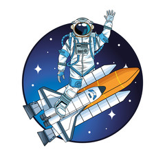 Canvas Print - astronaut with rocket in the space character