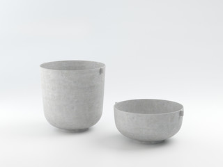 2 vases on a gray background. 3D modeling and visualization of the vases. 3D rendering