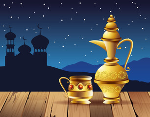 Wall Mural - ramadan kareem celebration with lamps and taj mahal