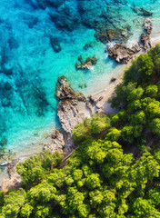 Wall Mural - croatia. coast as a background from top view. turquoise water background from drone. summer seascape
