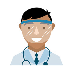 Sticker - doctor with stethoscope and face glass protection flat style