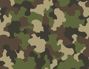 Camouflage seamless pattern. Abstract military or hunting camouflage background. Classic clothing style masking camo repeat print. Green brown black olive colors forest texture camouflage