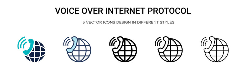 Wall Mural - Voice over internet protocol icon in filled, thin line, outline and stroke style. Vector illustration of two colored and black voice over internet protocol vector icons designs can be used for