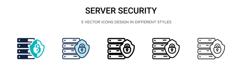 Server security icon in filled, thin line, outline and stroke style. Vector illustration of two colored and black server security vector icons designs can be used for mobile, ui,