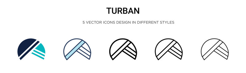 Turban icon in filled, thin line, outline and stroke style. Vector illustration of two colored and black turban vector icons designs can be used for mobile, ui,