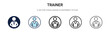 © Digital Bazaar - Trainer icon in filled, thin line, outline and stroke style. Vector illustration of two colored and black trainer vector icons designs can be used for mobile, ui,