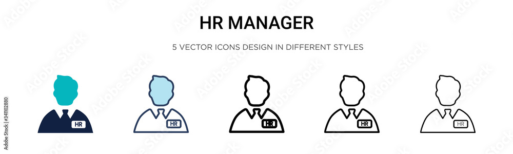 Hr manager icon in filled, thin line, outline and stroke style. Vector illustration of two colored and black hr manager vector icons designs can be used for mobile, ui, - obrazy, fototapety, plakaty 