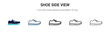 Shoe side view icon in filled, thin line, outline and stroke style. Vector illustration of two colored and black shoe side view vector icons designs can be used for mobile, ui,
