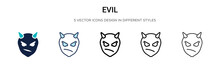 Evil Icon In Filled, Thin Line, Outline And Stroke Style. Vector Illustration Of Two Colored And Black Evil Vector Icons Designs Can Be Used For Mobile, Ui,
