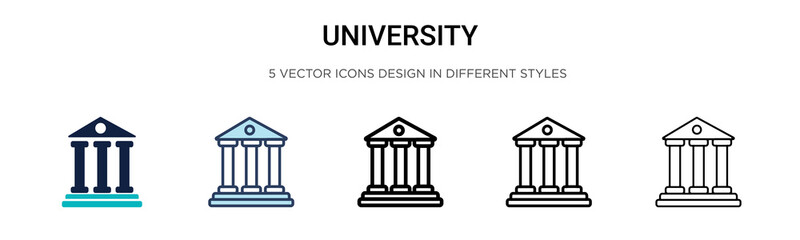 university icon in filled, thin line, outline and stroke style. vector illustration of two colored a