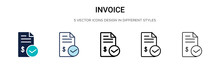Invoice Icon In Filled, Thin Line, Outline And Stroke Style. Vector Illustration Of Two Colored And Black Invoice Vector Icons Designs Can Be Used For Mobile, Ui,