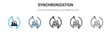 Synchronization Icon In Filled, Thin Line, Outline And Stroke Style. Vector Illustration Of Two Colored And Black Synchronization Vector Icons Designs Can Be Used For Mobile, Ui,