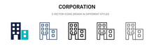 Corporation Icon In Filled, Thin Line, Outline And Stroke Style. Vector Illustration Of Two Colored And Black Corporation Vector Icons Designs Can Be Used For Mobile, Ui,