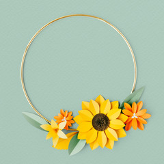 Wall Mural - paper craft flowers with gold hoop mockup