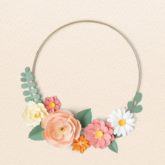 Wall Mural - Paper craft flowers with gold hoop mockup