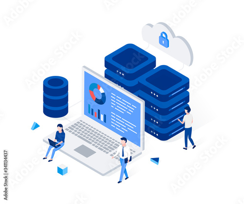 Cuadros en Lienzo Data center and web hosting isometric concept