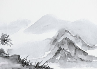 Poster - Black watercolor landscape