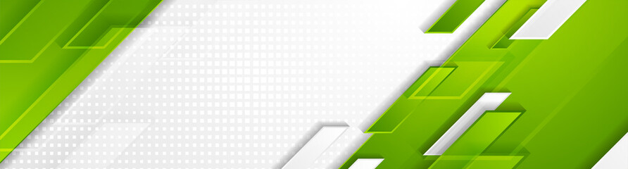 Wall Mural - Bright green and grey geometric hi-tech shapes corporate banner design. Vector futuristic background