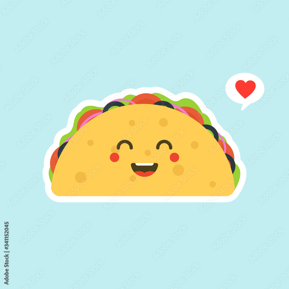 Cute Taco Mexico Fast Food Vector Illustration Cartoon Character Icon ...