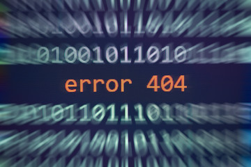 error 404 message on display screen technology binary code number data alert computer network system