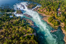 The Khone Falls And Pha Pheng Falls, Waterfalls The " Niagara Of The Asia", Champasak Southern Laos