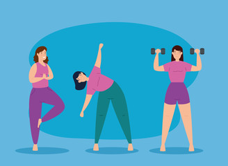 Wall Mural - group young women practicing exercise vector illustration design