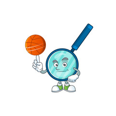 Canvas Print - An athletic magnifying glass cartoon design style playing basketball