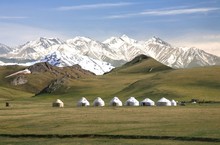The Ger Camp In A Large Meadow At Song Kul Lake ,  Naryn Of Kyrgyzstan