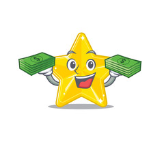 Sticker - A wealthy shiny star cartoon character having money on hands