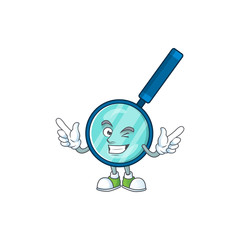 Sticker - Cartoon character design concept of magnifying glass cartoon design style with wink eye