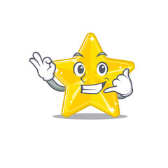 Wall Mural - Cartoon design of shiny star with call me funny gesture