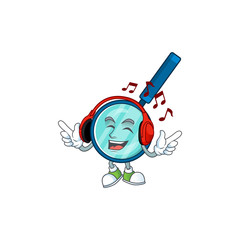 Sticker - Cartoon mascot design magnifying glass enjoying music with headset