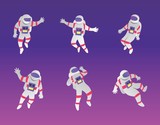 Fototapeta Do pokoju - Vector comics astronaut in spacesuit illustration in different poses with gradient color

