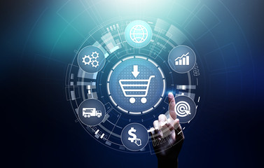Wall Mural - e-commerce, online chopping internet business concept on virtual screen.