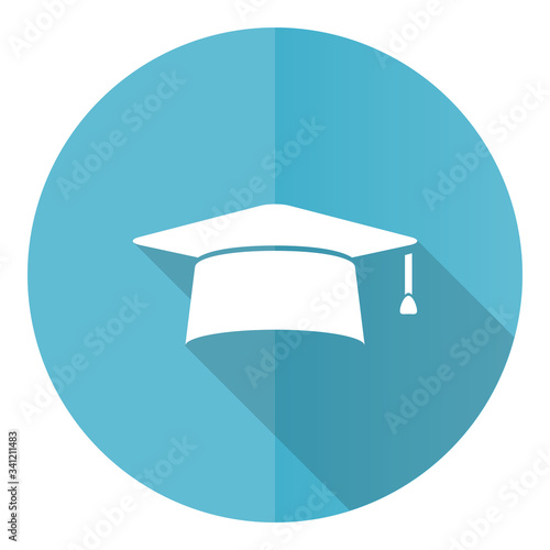Cuadros en Lienzo Graduation blue round flat design vector icon isolated on white background, cap,