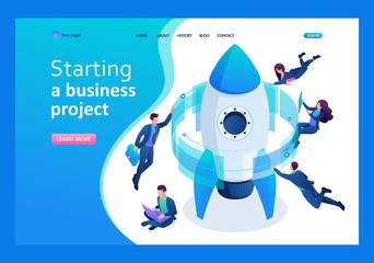 Canvas Print - isometric start up a business project, working on a virtual screen. landing page concepts and web de