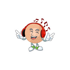 Sticker - Cartoon mascot design rounded bandage enjoying music with headset