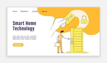 Wall Mural - smart home tech landing page flat silhouette vector template. electronic key homepage layout. rfid c